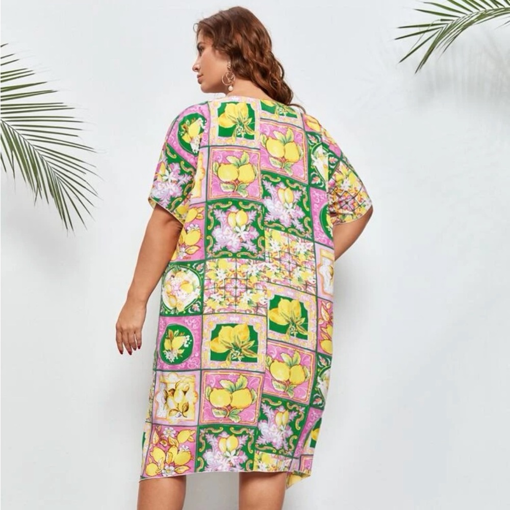 SHEIN plus fruit & floral print dolman sleeve tunic dress - 2XL